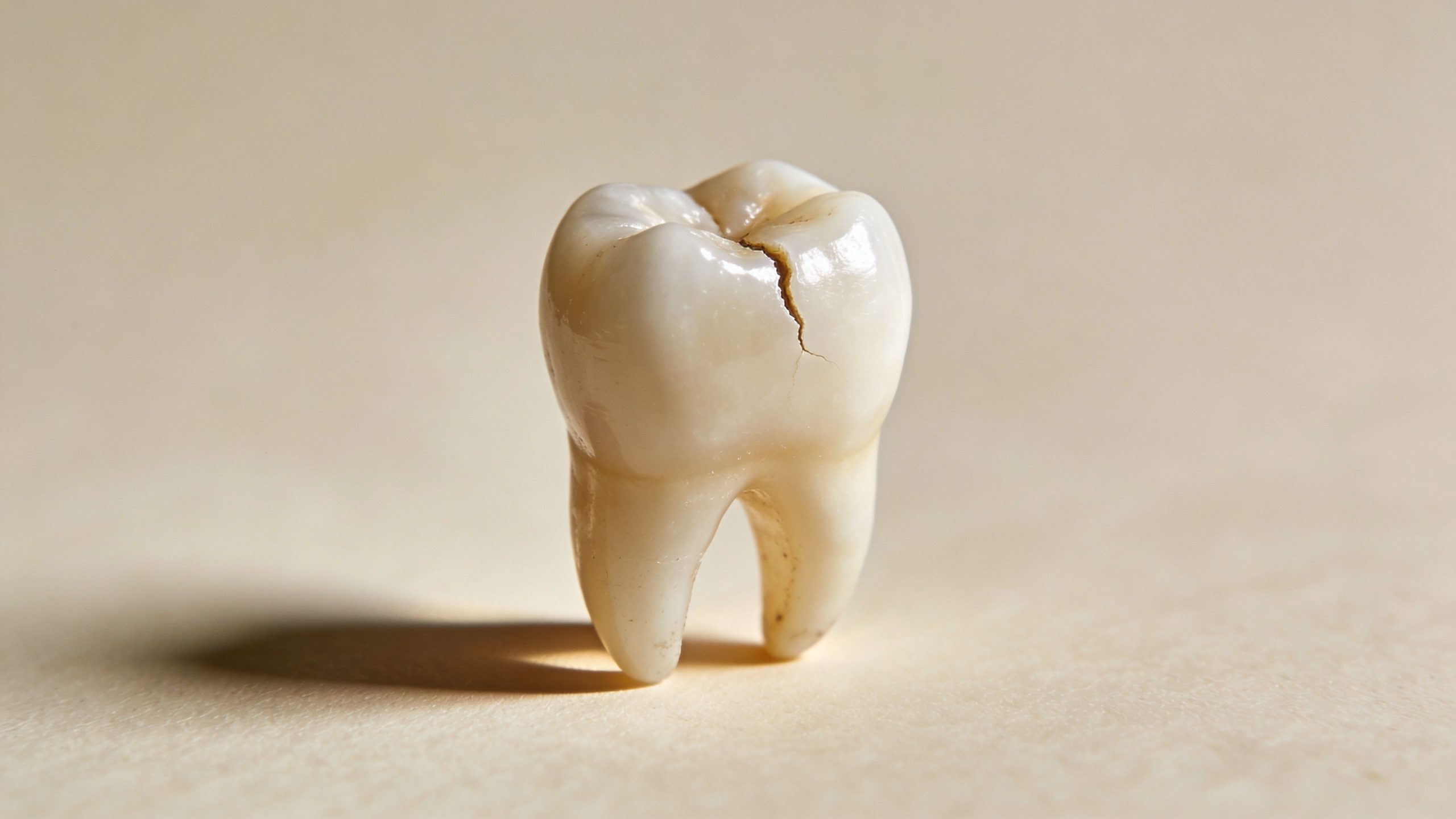 A close-up image of a molar tooth with a visible crack on its top chewing surface.