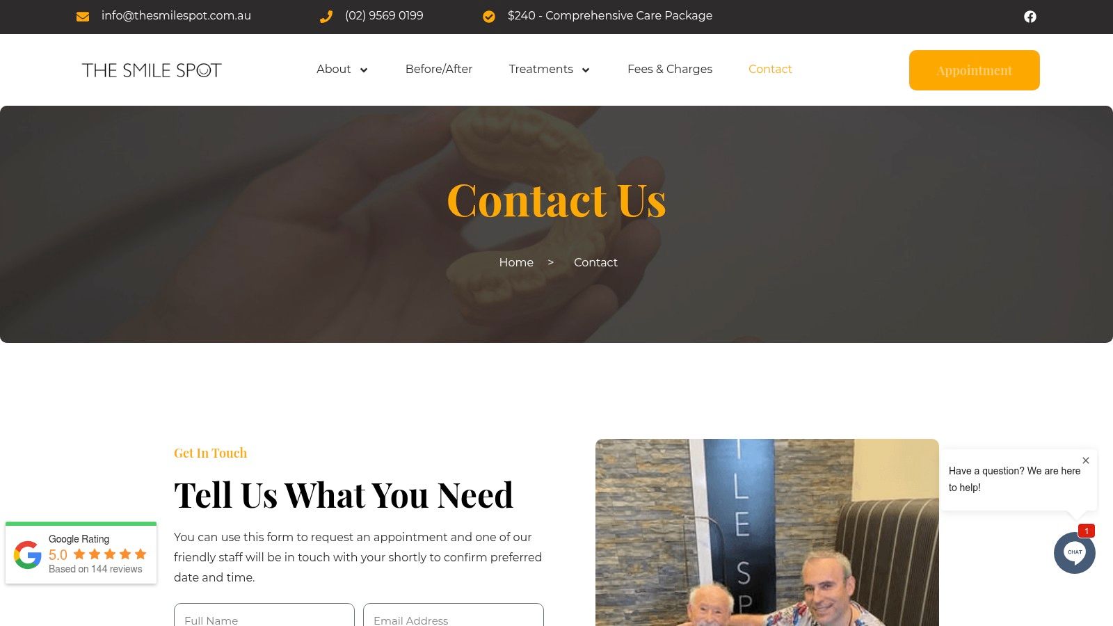 Screenshot from https://thesmilespot.com.au/contact-us/