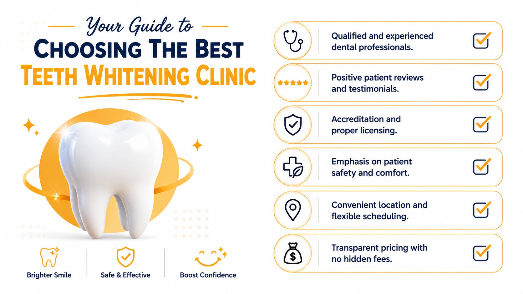 A guide for choosing the best teeth whitening clinic highlighting key factors like expertise and safety.